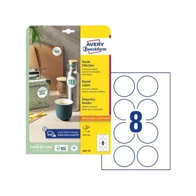 Etikety univerzálne kruhové 65mm Avery A4 10 hárkov
