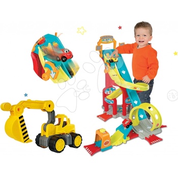 Smoby set elektronická autodráha Mega Jump Vroom Planet transportér a bagr