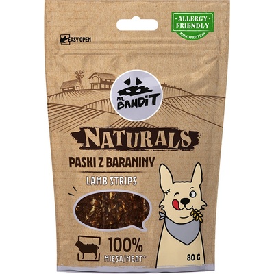 Mr.Bandit Naturals jehněčí strips 100 % přírodní pamlsek z jehněčího masa 80 g