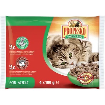 Partner in Pet Food Propesko паучове за котка, хапки месо, 2 бр със заек и 2 бр с говеждо - 4 х 100 гр - 40082