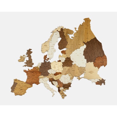 Dřevěná mapa Evropy puzzle Premium, S gravírovanými městy