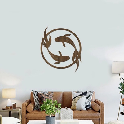 dřevo života Dřevěný obraz KOI FISH v kruhu Rozměry (cm): 40x44, Zvolte barvu dekoru: Ořech
