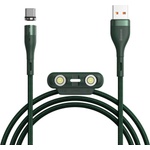 Baseus Кабел с магнитни конектори за Apple продукти с Lightning, microUSB и USB-C (100 см) - Baseus Zinc Magnetic Safe Fast Charging Data Cable (CA1T3-A06) (зелен) (CA1T3-A06)
