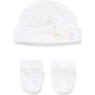 Tous Детски шапка и ръкавици Tous в бяло с фина плетка от памук (Basic.2001)