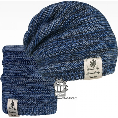 Dráče čepice pletená a nákrčník Colors set 32 modrá melír