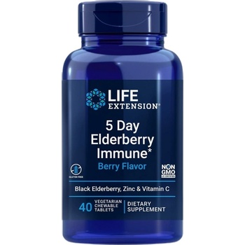 Life Extension 5 Day Elderberry Immune | with Zinc & Vitamin C [40 Дъвчащи таблетки] Горски плодове