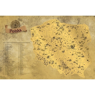 nástěnná mapa Polsko stírací zlatá