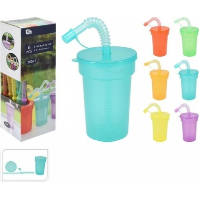 Kinekus Pohár na vodu so slamkou plastový balenie mix 6 x 380 ml
