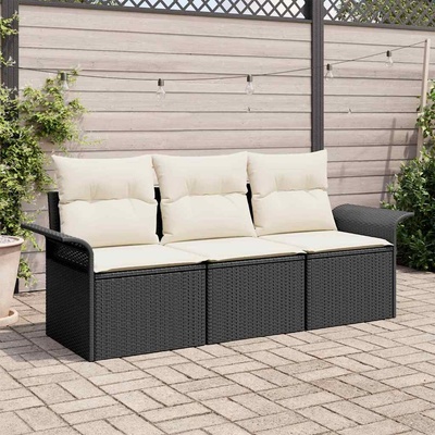 vidaXL Градински Софа Комплект с възглавница 3 pcs Черно Полиратан (3353886)