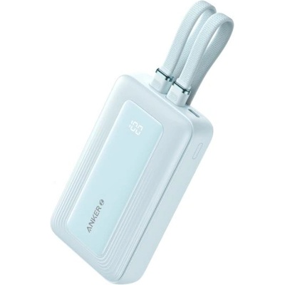 Външна батерия с вградени USB-C и Lightning кабели и USB-C, USB-A портове и технология за бързо зареждане - Anker Zolo Power Bank 30W 10000 mAh (син) (A1680)