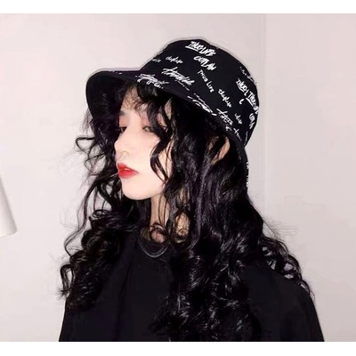 Bucket hat oboustranný rybářský klobouk černý s nápisy polyester bavlna univerzální