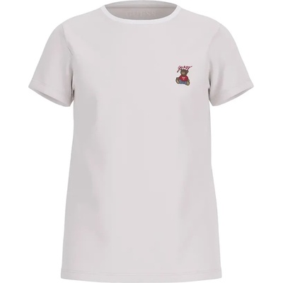 GUESS Изчистена бяла тениска за момиче с малко мече за акцент Guess