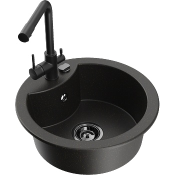 Mexen Diego гранитна мивка с 1 отделение и кухненски смесител Duero, черен/златен металик - 6512-75-671600-70-B (6512-75-671600-70-B)