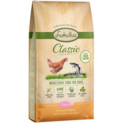 Lukullus Classic Junior kuracie a losos nová receptúra 12 kg