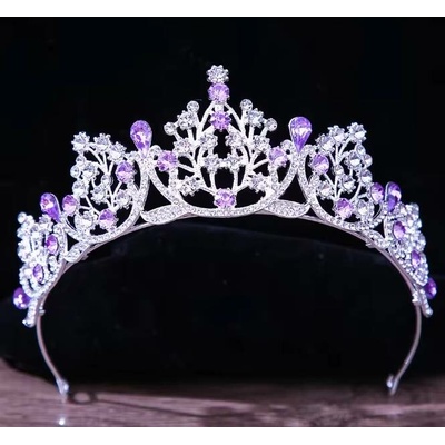 Naishide Jewelry postříbřená korunka do vlasů s fialovými krystaly