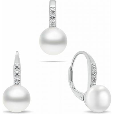 Brilio Silver Půvabný stříbrný set šperků s perlami SET291W (náušnice, přívěsek) – Zboží Dáma