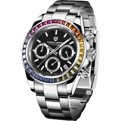 Pagani Мъжки часовник Pagani Design Scopic, Кварцов, Неръждаема стомана, Хронограф, Многоцветен / Черен (PD-1644-COLORF-BLACK)