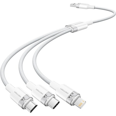 Vention CTPWG USB 2.0 A Male to 3-in-1 USB-C & Lightning & Micro-B Male 3A, 1,5m, bílý