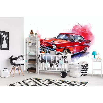 DIMEX ART Самозалепваща се флизелинова фототапета илюстрирана червена кола 375 x 250 см
