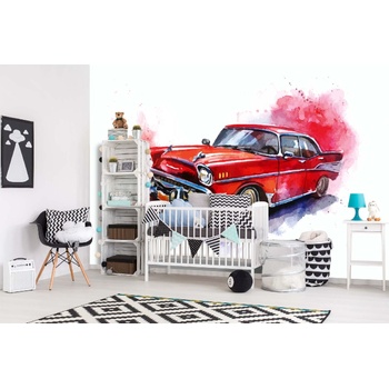DIMEX ART s. r. o Самозалепваща се флизелинова фототапета илюстрирана червена кола 375 x 250 см