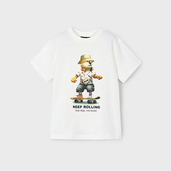 MAYORAL Тениска къс ръкав "keep rolling" в цвят сметана за мини момче Майорал