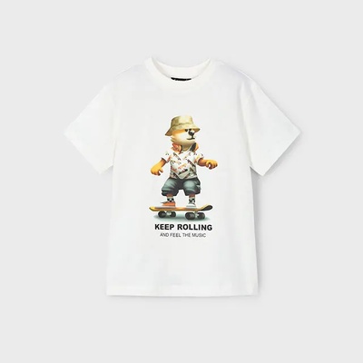 MAYORAL Тениска къс ръкав "keep rolling" в цвят сметана за мини момче Майорал