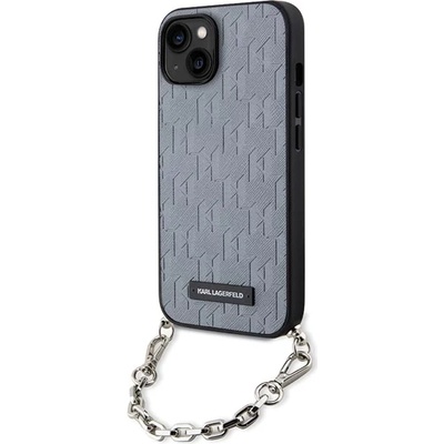 KARL LAGERFELD iPhone 14 6, 1" сребърен твърд калъф Saffiano Monogram Chain (KLHCP14SSACKLHPG)