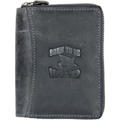 Born to be wild kožená peněženka se žralokem dokola na kovový zip flw šedá