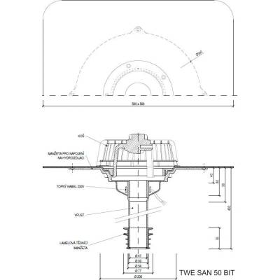 Sanačný vpust s ohrevom TWE SAN BIT Typ: 50 BIT (54-72mm)