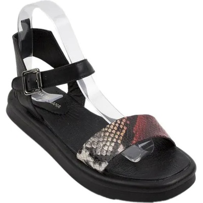 Български обувки Дамски елегантни сандали с ефект змийска кожа в червено 20626-1448red