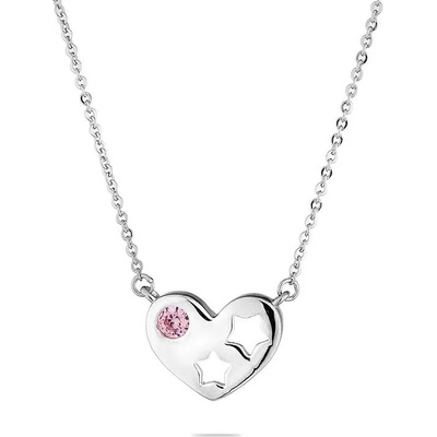 Swan Сребърно колие сърце с розов цирконий END822N Swan