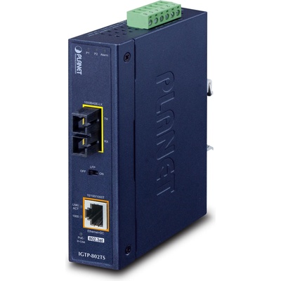 PLANET IP30 Industrial 10/100/1000BAS мрежов медиен конвертор 1000 Мбит/с Син (IGTP-802TS)