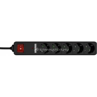 Gembird 5 гнезда + usb зарядно устройство, 1, 5 м, черен (spg5-u2-5-02) (spg5-u2-5-02)