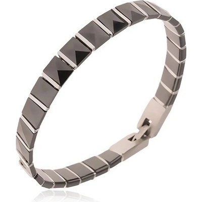 Šperky Eshop Černý keramický náramek, pyramidové články, ocelové proužky U8.2