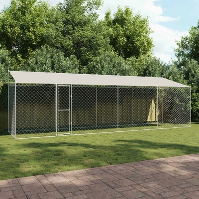 vidaXL Klec pro psy se střechou 800 x 200 x 256 cm ocel a PE stříbrná 9799.3368303