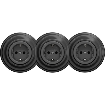 Kliklap - Тройна ретро електрическа розетка за дома с рамка SCHUKO 230 V, антрацит (KA0045B)