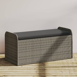 vidaXL Пейка за съхранение с възглавница сива 115x51x52 см полиратан (365728)