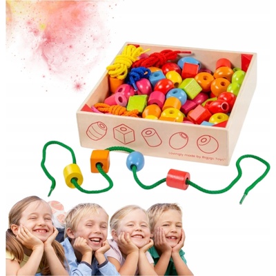 Bigjigs Toys Drevené navliekacie korálky v dóze
