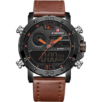 Naviforce Мъжки часовник NaviForce Evection, Кожа, Хронограф, Кафяв (NAVIFORCE-9134-DARK-BROWN)