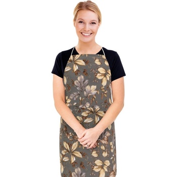 Bellatex Kuchyňská zástěra EMA zástěra 67x84 cm Listí šedá béžová hnědá