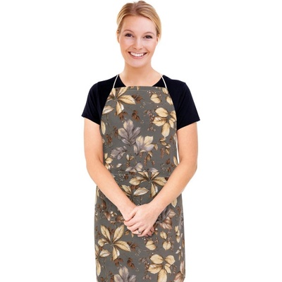 Bellatex Kuchyňská zástěra EMA zástěra 67x84 cm Listí šedá béžová hnědá