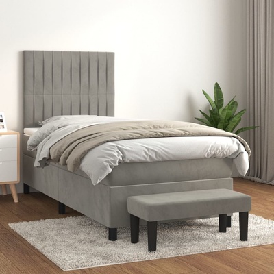 vidaXl 3137929 Boxspring postel s matrací světle šedá samet