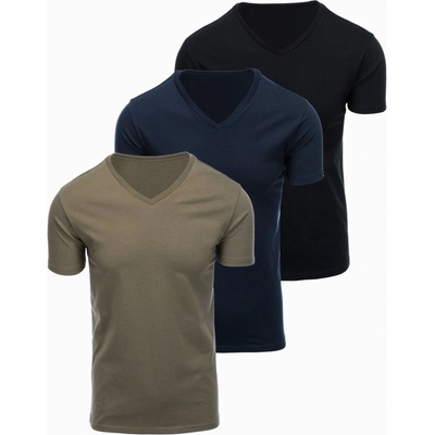 Ombre Clothing Мъжка памучна тениска BASIC с V-образно деколте - черна/морско синьо/тъмно маслинено V7 OM-TSBS-0281 Ombre Clothing Ombre Clothing | Sin | МЪЖЕ | S