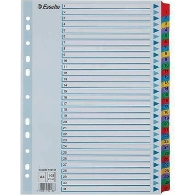 Zesílené rejstříky "Mylar", mix barev, karton, A4, 1-31, ESSELTE