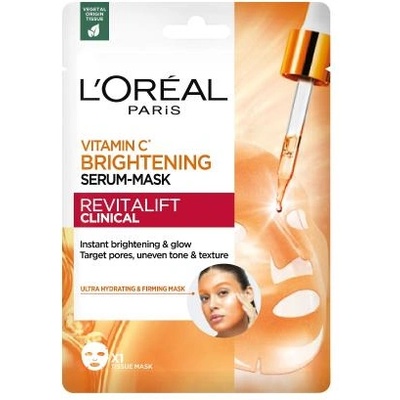 L'Oréal Revitalift Clinical Vitamin C Brightening Serum-Mask озаряваща текстилна маска за лице 26 g унисекс