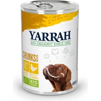 Yarrah 6х405г Yarrah Bio, консервирана храна за кучета с био пиле, коприва и домати