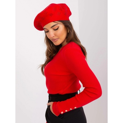 Červený dámský baret s aplikací červená