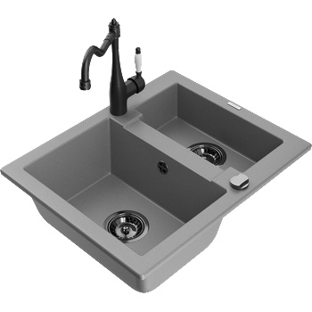 Mexen Carlos гранитна мивка с 1, 5 камери с кухненски смесител Carla, сив - 6518-71-670700-70-B (6518-71-670700-70-B)