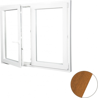 Aluplast Plastové okno dvoukřídlé zlatý dub/bílé 1800 x 1300 mm Levé, Trojsklo Ug= 0,7