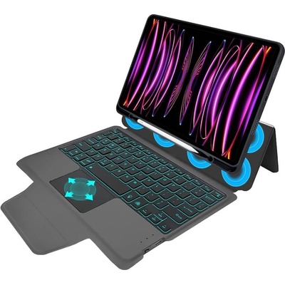 KeyTab Pro RGB Wireless Touchpad Keyboard Case - полиуретанов калъф, клавиатура, тракпад и поставка за iPad Pro 11 M2 (2022), iPad Pro 11 M1 (2021), iPad Pro 11 (2020), iPad Pro 11 (2018) (че